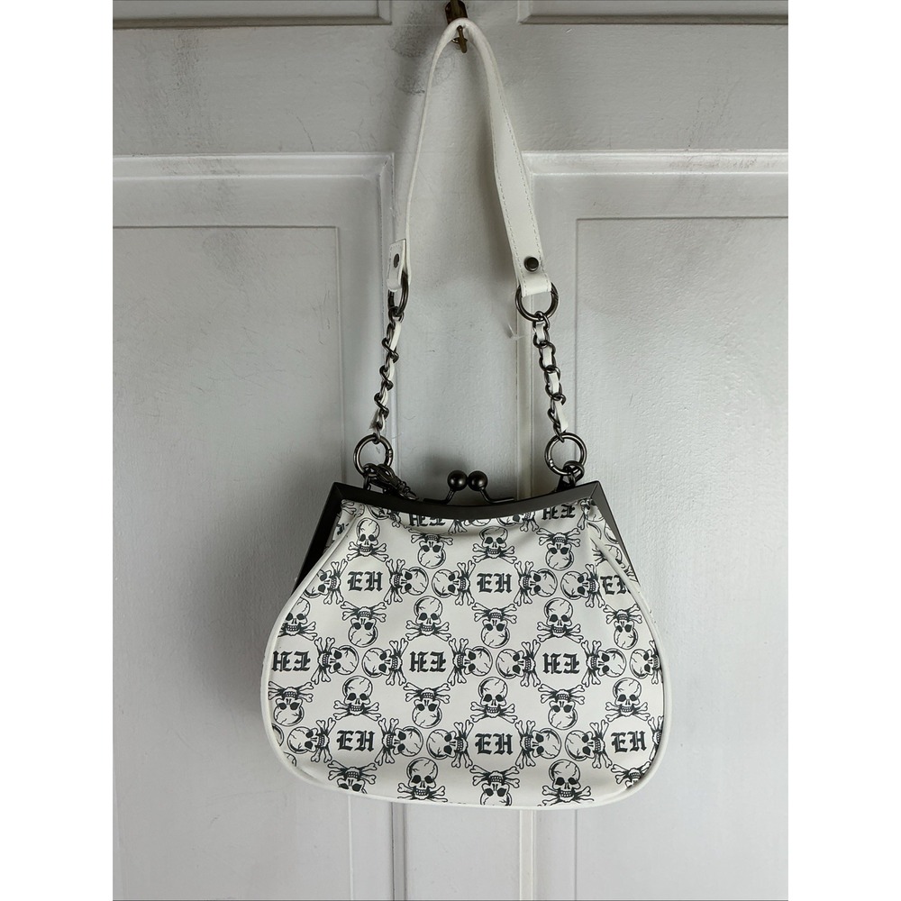 Ed Hardy "Love Kills Slowly" skull tattoo print shoulder bag Chain Strap NWT - Picture 3 of 9